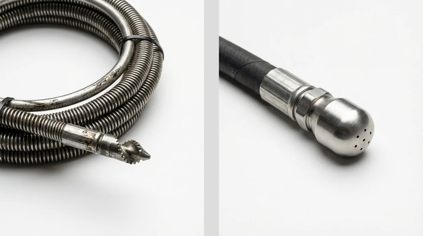 Drain snake cable and hydro jetting nozzle used for drain cleaning in Buffalo, MN