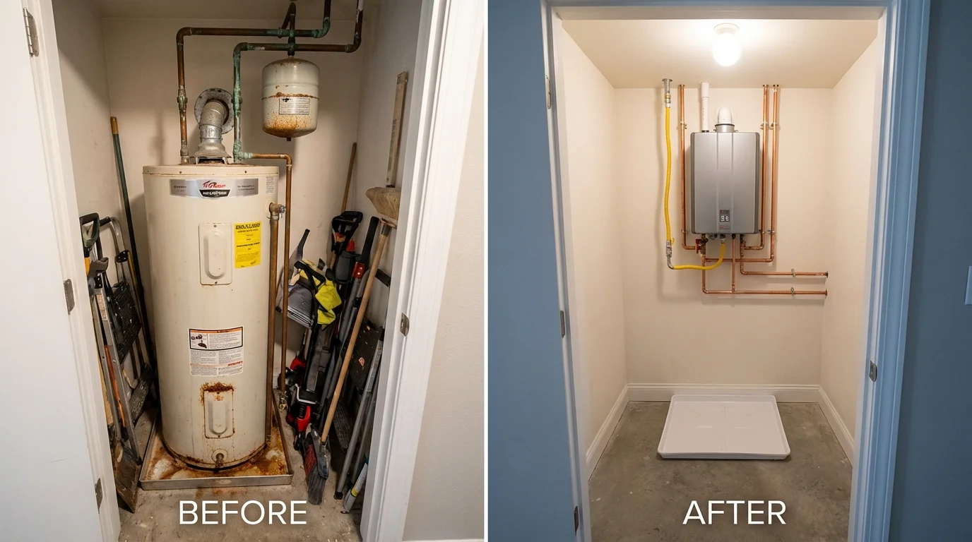 Tank water heater versus wall-mounted tankless unit comparison for Buffalo, MN homeowners